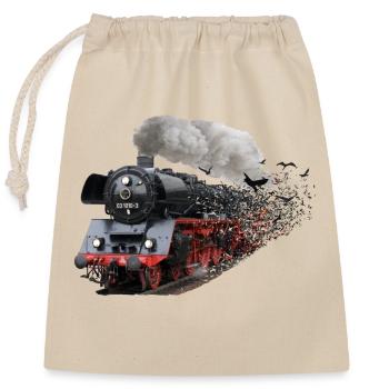 Locomotive à vapeur - Sac cadeau en coton avec cordon (25 x 30 cm) - nature - Devant