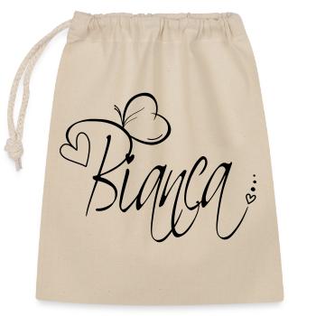 Bianca Name Vorname Mädchen Kalligrafie Dekor - Verschließbarer Geschenkbeutel aus Baumwolle (25x30cm) - Natur - Vorne