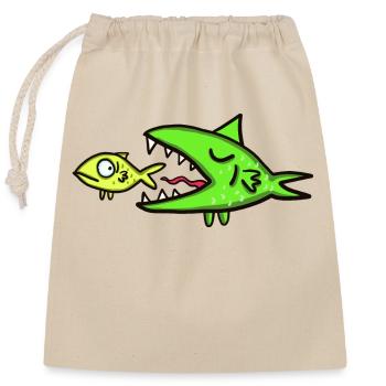 Fischjagd - Verschließbarer Geschenkbeutel aus Baumwolle (25x30cm) - Natur - Vorne