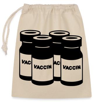 Jars with vaccine and inscription 'Vaccine' - Closable cotton gift bag (25x30cm) - nature - Front
