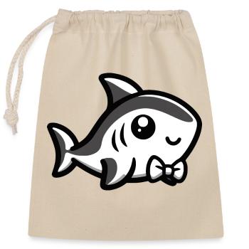 Requin mignon avec nœud papillon - Sac cadeau en coton avec cordon (25 x 30 cm) - nature - Devant