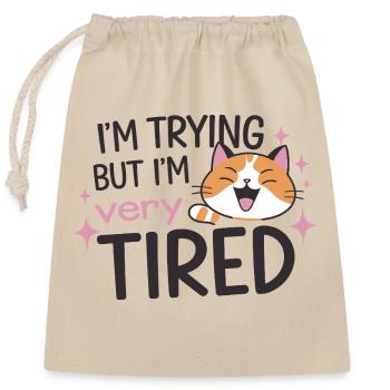 Tired Cat Trying - Closable cotton gift bag (25x30cm) - nature - Front