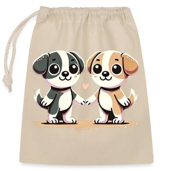 Two Cute Dog Friends Holding Hands - Verschließbarer Geschenkbeutel aus Baumwolle (25x30cm) - Natur - Vorne
