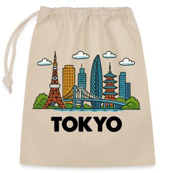 Tokyo City Skyline - Closable cotton gift bag (25x30cm) - nature - Front