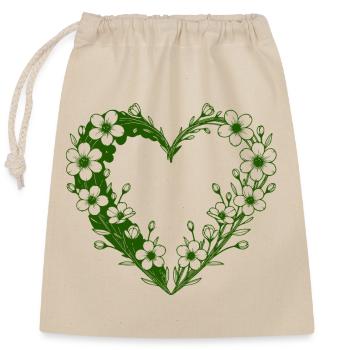 Cœur fleuri vert Silhouette florale - Sac cadeau en coton avec cordon (25 x 30 cm) - nature - Devant