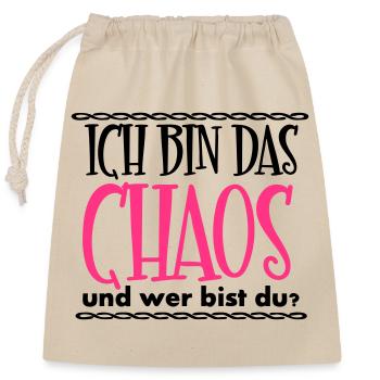Ich bin das Chaos Geschenk - Verschließbarer Geschenkbeutel aus Baumwolle (25x30cm) - Natur - Vorne
