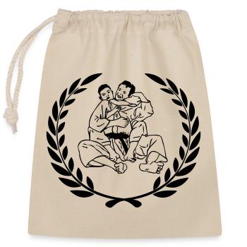 Judo Jiujitsu Nackenklemme mit Lorbeerkranz - Verschließbarer Geschenkbeutel aus Baumwolle (25x30cm) - Natur - Vorne