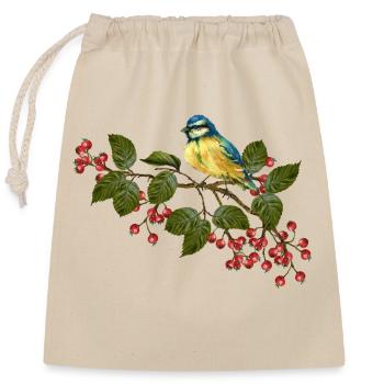 Bunter Vogel - Verschließbarer Geschenkbeutel aus Baumwolle (25x30cm) - Natur - Vorne