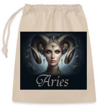 Aries -  Sternzeichen Widder - Verschließbarer Geschenkbeutel aus Baumwolle (25x30cm) - Natur - Vorne