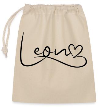 Léon Nom Prénom Coeur Décor - Sac cadeau en coton avec cordon (25 x 30 cm) - nature - Devant