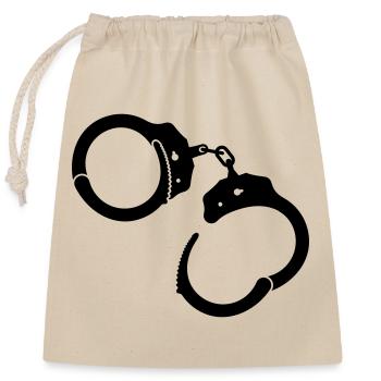 Handschellen Handcuffs - Verschließbarer Geschenkbeutel aus Baumwolle (25x30cm) - Natur - Vorne