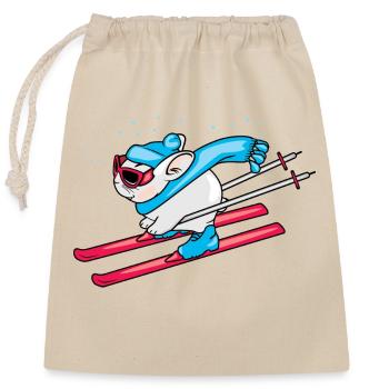 Funny rabbit on skis - Closable cotton gift bag (25x30cm) - nature - Front