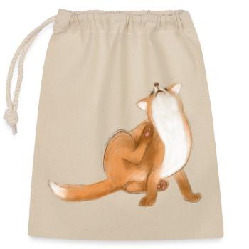 Scratching fox cute animal drawing - Closable cotton gift bag (25x30cm) - nature - Front
