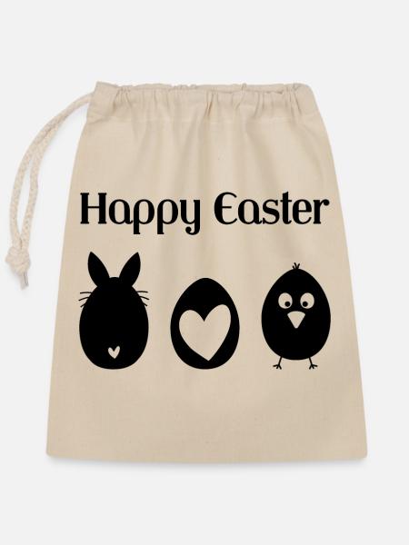 Happy Easter - Verschließbarer Geschenkbeutel aus Baumwolle (25x30cm) - Natur