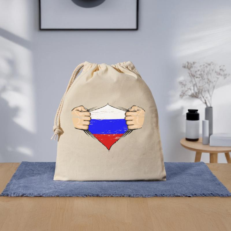 Conception du drapeau de la Russie utilisée Sac cadeau en coton avec cordon (25 x 30 cm)