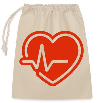 Herzschlag-Symbol – rotes Herz mit EKG-Leitung - Verschließbarer Geschenkbeutel aus Baumwolle (25x30cm) - Natur - Vorne