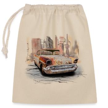 Rusty Vintage Car City Scene - Closable cotton gift bag (25x30cm) - nature - Front
