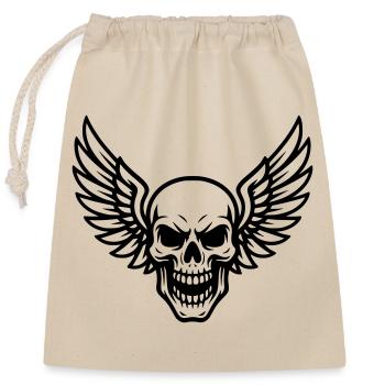 Skull with wings - Closable cotton gift bag (25x30cm) - nature - Front