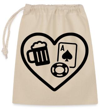 Heart Poker Bier - Verschließbarer Geschenkbeutel aus Baumwolle (25x30cm) - Natur - Vorne
