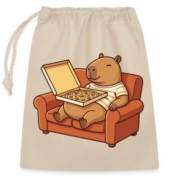 Capybara Sofa Pizza Cozy Animal Design - Closable cotton gift bag (25x30cm) - nature - Front