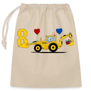 8th birthday excavator tractor - Closable cotton gift bag (25x30cm) - nature - Front