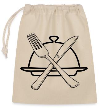 Bol transparent avec couteau et fourchette - Sac cadeau en coton avec cordon (25 x 30 cm) - nature - Devant
