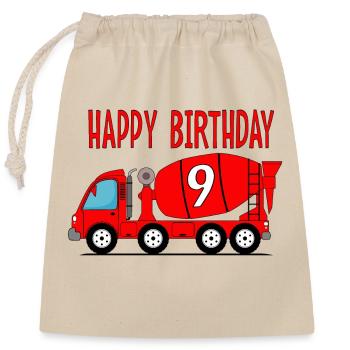 Concrete mixer Happy Birthday 9 - Closable cotton gift bag (25x30cm) - nature - Front