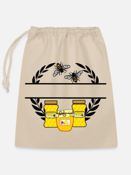 Bienenbanner mit Honiggläsern - Verschließbarer Geschenkbeutel aus Baumwolle (25x30cm) - Natur
