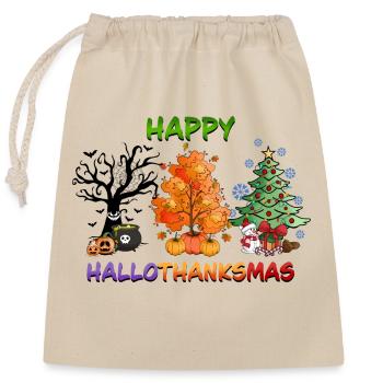 Happy Hallothanksmas Christmas Tree - Verschließbarer Geschenkbeutel aus Baumwolle (25x30cm) - Natur - Vorne