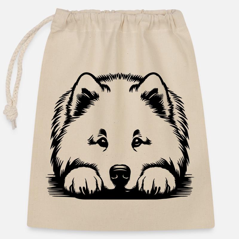 Tête de samoyède avec pattes - Sac cadeau en coton avec cordon (25 x 30 cm) - nature