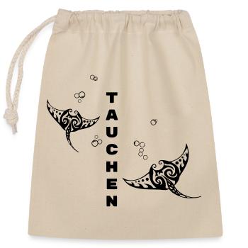 Tauchen – Tribal Manta Rochen Design - Verschließbarer Geschenkbeutel aus Baumwolle (25x30cm) - Natur - Vorne
