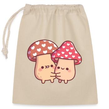 Cute Hugging Mushroom Toadstool Couple - Closable cotton gift bag (25x30cm) - nature - Front