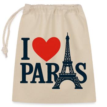 Ich liebe Paris Eiffel Herz - Verschließbarer Geschenkbeutel aus Baumwolle (25x30cm) - Natur - Vorne