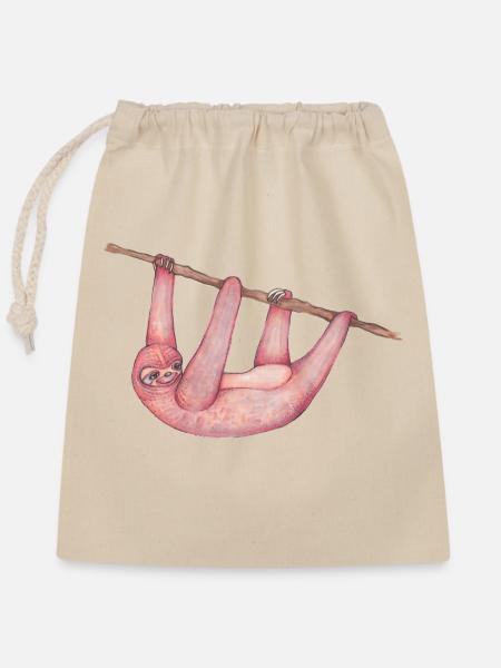 Pink sloth - Verschließbarer Geschenkbeutel aus Baumwolle (25x30cm) - Natur