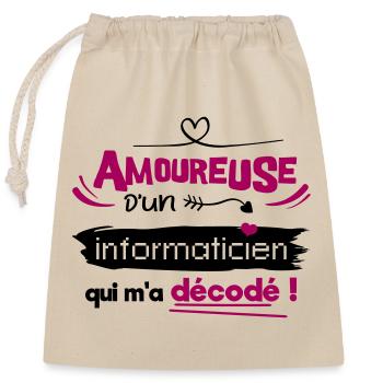 Amoureuse d'un informaticien ! humour geek - Sac cadeau en coton avec cordon (25 x 30 cm) - nature - Devant