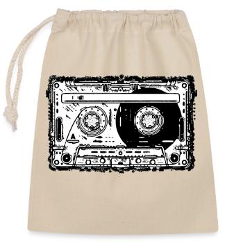 tape vintage Kassette stencil - Verschließbarer Geschenkbeutel aus Baumwolle (25x30cm) - Natur - Vorne
