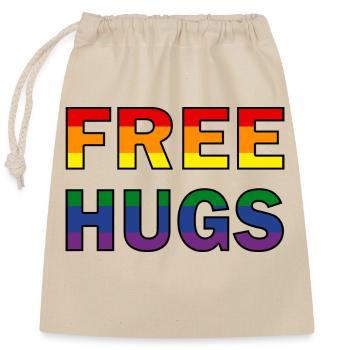 Free Hugs Regenbogenfahne - Verschließbarer Geschenkbeutel aus Baumwolle (25x30cm) - Natur - Vorne