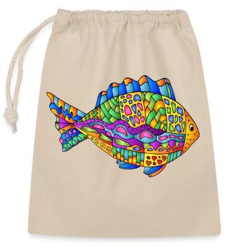 Fisch - Verschließbarer Geschenkbeutel aus Baumwolle (25x30cm) - Natur - Vorne