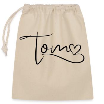 Tom Nom Prénom Coeur Décor - Sac cadeau en coton avec cordon (25 x 30 cm) - nature - Devant