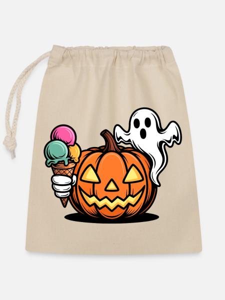 Kürbis-Eis Halloween Spaß - Verschließbarer Geschenkbeutel aus Baumwolle (25x30cm) - Natur