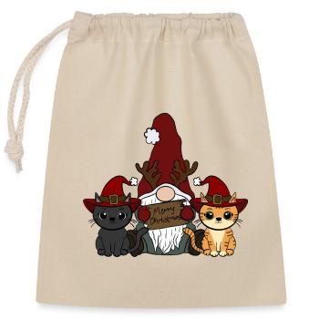 Gnomes de chat - Sac cadeau en coton avec cordon (25 x 30 cm) - nature - Devant