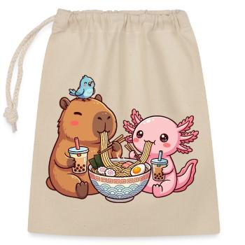 Kawaii Capybara Axolotl Ramen Bubble Tea - Closable cotton gift bag (25x30cm) - nature - Front