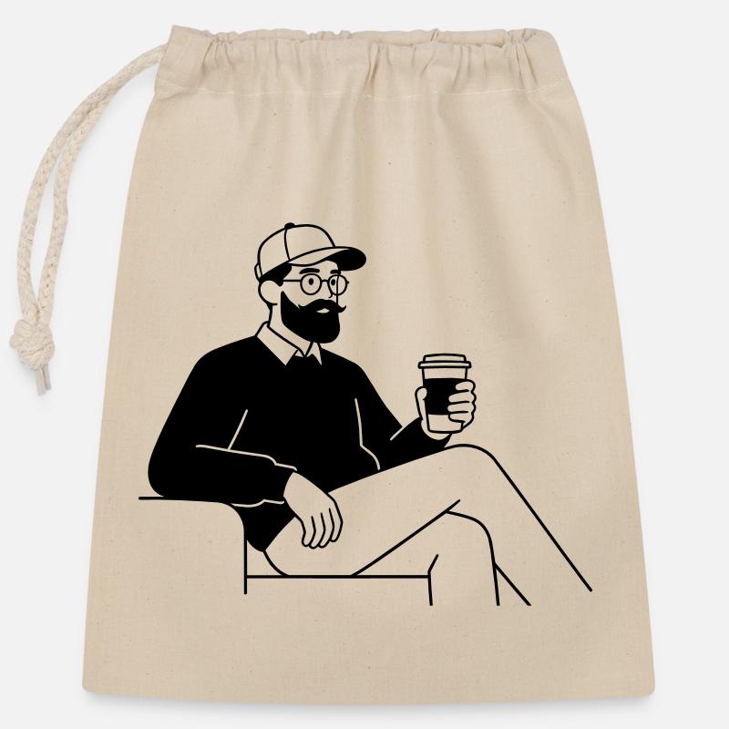 hipster - Closable cotton gift bag (25x30cm) - nature