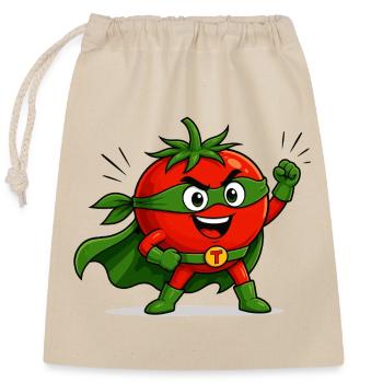 Tomate Superheld Comic Motiv - Verschließbarer Geschenkbeutel aus Baumwolle (25x30cm) - Natur - Vorne