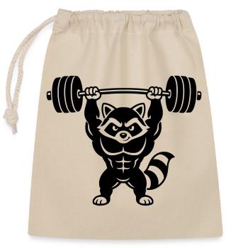 Muscle raccoon lifts barbell - Closable cotton gift bag (25x30cm) - nature - Front