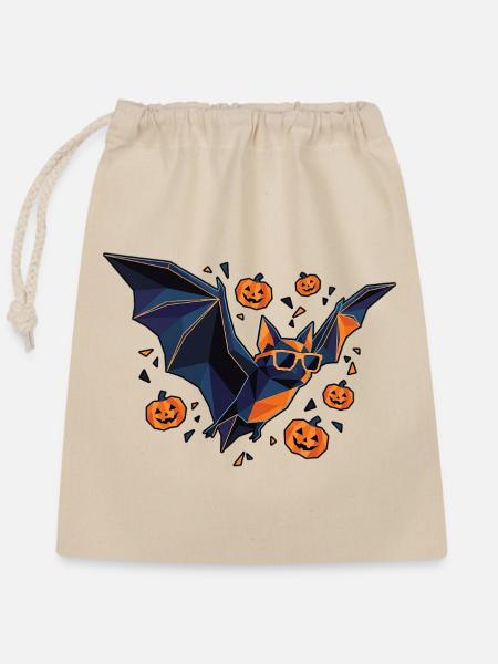 Halloween Poly Stil Fledermaus Kürbis - Verschließbarer Geschenkbeutel aus Baumwolle (25x30cm) - Natur
