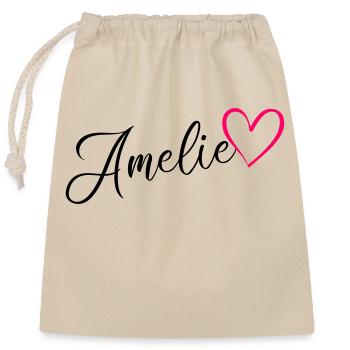 Amelie Last name First name Heart pink - Closable cotton gift bag (25x30cm) - nature - Front