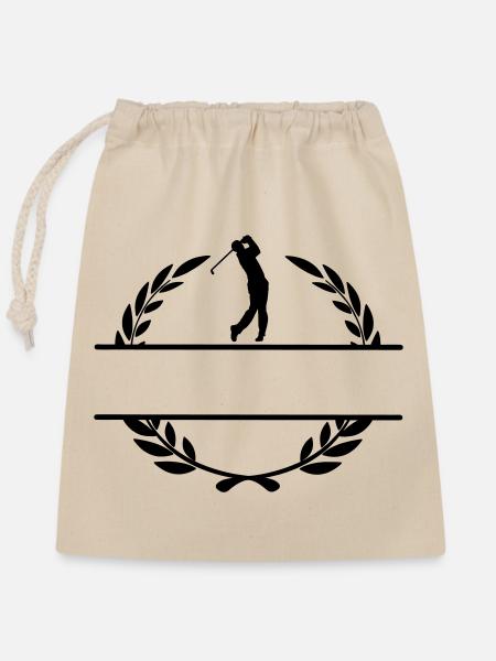 Golfer im Lorbeerkranz-Monogramm - Verschließbarer Geschenkbeutel aus Baumwolle (25x30cm) - Natur