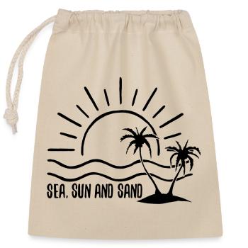 Meer, Sonne und Sand (schwarz) - Verschließbarer Geschenkbeutel aus Baumwolle (25x30cm) - Natur - Vorne