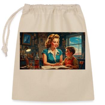 Mother with Child - Retro 50s - Closable cotton gift bag (25x30cm) - nature - Front